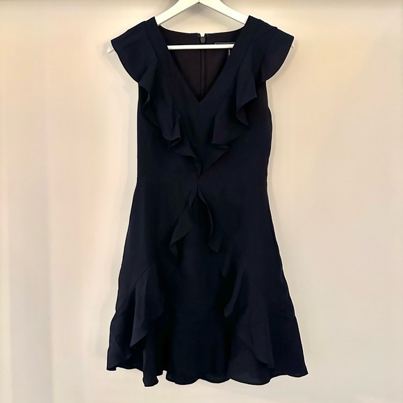 BCBGMAXAZRIA Dark Navy Tyrah  Ruffle‎ Mini Dress Size 0 - Picture 2 of 5
